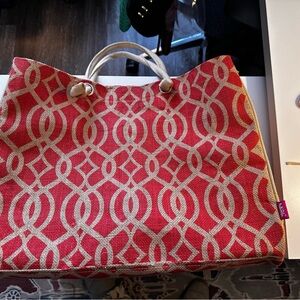 Stylish Berry and Cream Jute Tote Bag